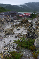 雨に煙る霊場恐山
