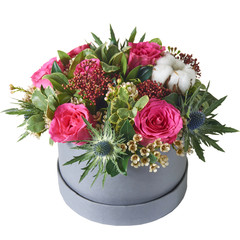 A bouquet of flowers in a beautiful packaging, assembled by a florist