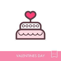 Wedding cake dessert with heart vector icon