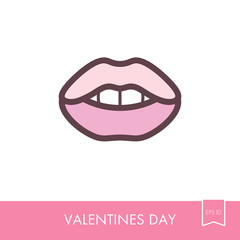 Woman lips icon. Female mouth shape with teeth