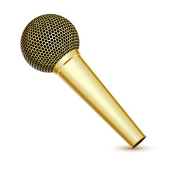 Golden Microphone on white background. Vector Illustration.