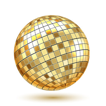 Golden Disco Ball on white background. Vector Illustration