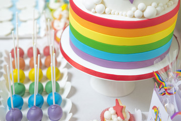 Fototapeta na wymiar rainbow cake for birthday 