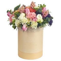 A bouquet of flowers in a beautiful packaging, assembled by a florist