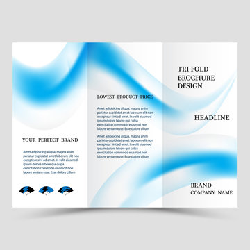 Business tri fold brochure design. Blue corporate business template for tri fold flyer. Layout with modern shaped photo. Creative concept folded flyer or brochure.