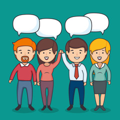 A group of business people talking over teal background vector illustration