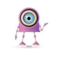 vector funny cartoon purple friendly robot character isolated on white background. Kids 3d robot toy. chat bot icon