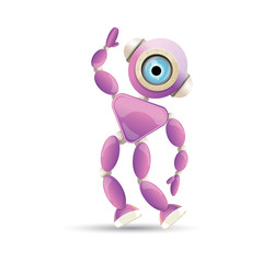 vector funny cartoon purple friendly robot character isolated on white background. Kids 3d robot toy. chat bot icon