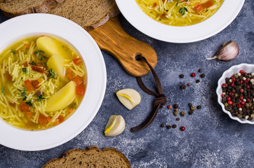 Soup with pasta and vegetables