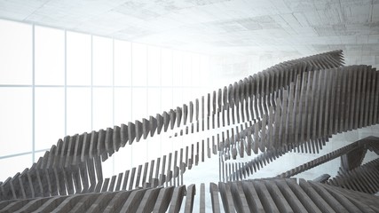 Abstract white and concrete interior  with window. 3D illustration and rendering.