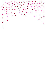 Plakat Valentines Day Vector Confetti Border. Falling Down Petals, Showering Pink, Red Hearts. Wide Valentines Day Background, Celebration Hearts Garland Rose Romantic Wedding Frame, Border, Banner Design