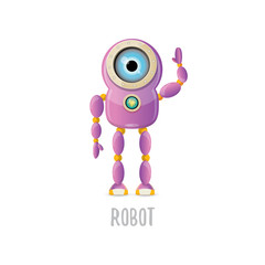 vector funny cartoon purple friendly robot character isolated on white background. Kids 3d robot toy. chat bot icon