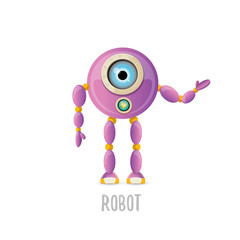 vector funny cartoon purple friendly robot character isolated on white background. Kids 3d robot toy. chat bot icon