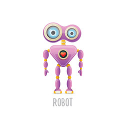 vector funny cartoon purple friendly robot character isolated on white background. Kids 3d robot toy. chat bot icon