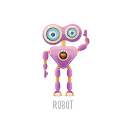 vector funny cartoon purple friendly robot character isolated on white background. Kids 3d robot toy. chat bot icon