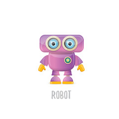 vector funny cartoon purple friendly robot character isolated on white background. Kids 3d robot toy. chat bot icon