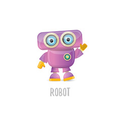 vector funny cartoon purple friendly robot character isolated on white background. Kids 3d robot toy. chat bot icon