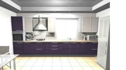 kitchen 3D rendering interior design purple
