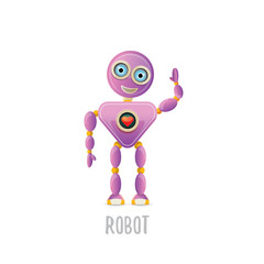 vector funny cartoon purple friendly robot character isolated on white background. Kids 3d robot toy. chat bot icon