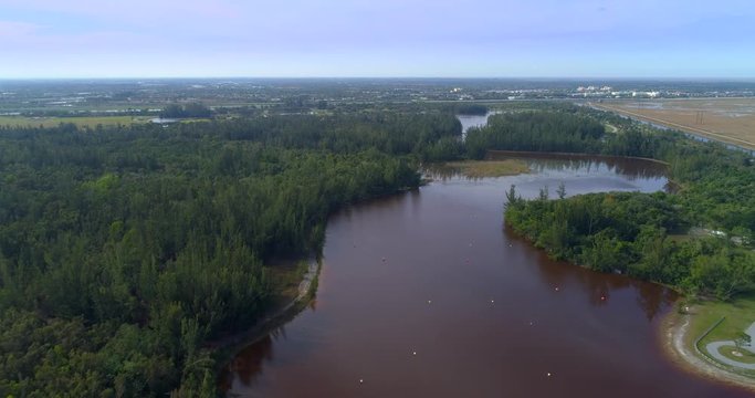 Aerial drone video of Markham Park nature landscape