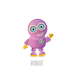 vector funny cartoon purple friendly robot character isolated on white background. Kids 3d robot toy. chat bot icon
