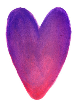 Pink-purple heart in watercolor isolated on white background 