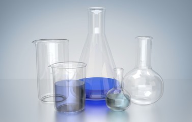 Laboratory glassware with liquid in it