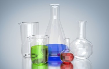 Laboratory glassware with liquid in it