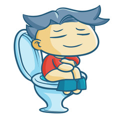 Funny and cute man defecate and sit on lavatory - vector.