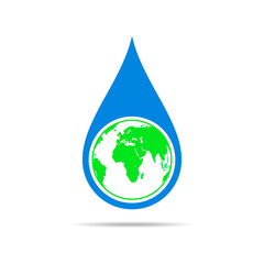 Obraz premium Water drop with a world map. Vector illustration.