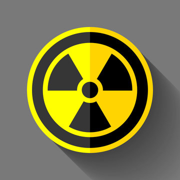 Radiation sign icon in flat style on gray background, toxic emblem, vector design illustration for you project