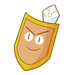 Cool and cute funny shield and sword - vector.