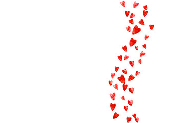 Heart frame for Valentines day with red glitter. February 14th day. Vector confetti for heart frame template. Grunge hand drawn texture. Love theme for party invite, retail offer and ad.