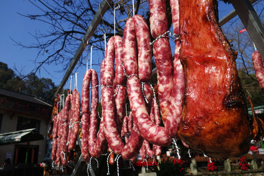 The meat drying outside on the sun