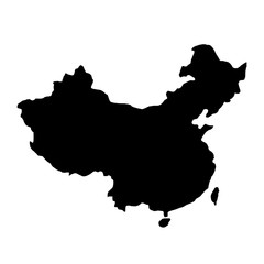 black silhouette country borders map of China on white background of vector illustration