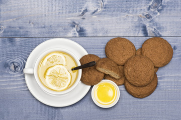 English tea and bakery concept. Oatmeal biscuits