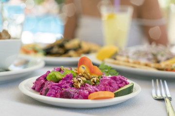 beautiful looking beetroot salad in a restaurant