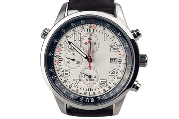 Clock chronograph close-up on a white background