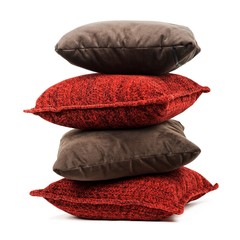 Stack of pillows isolated on white background.