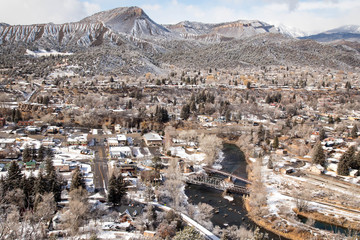 Animas river and mountains in winter Durango, Colorado