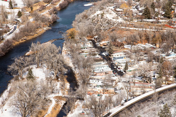 Trailer park with a view of the Animas river in Durango, Colorado