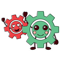 kawaii gears motion and mechanics cartoon vector illustration
