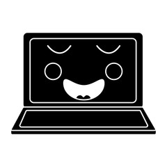 laptop computer kawaii character screen vector illustration pictogram desing
