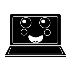 laptop computer kawaii character screen vector illustration pictogram desing