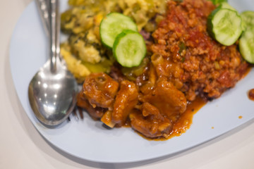 Close up rice topped with Thailand food