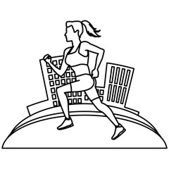 Woman running at city icon vector illustration graphic design