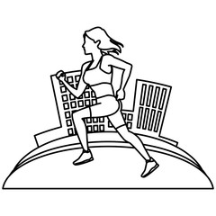 Woman running at city icon vector illustration graphic design