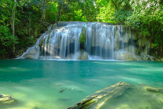 Beautiful Erawan waterfall in national park forest , Kanchanaburi Province, Thailand © chaphot