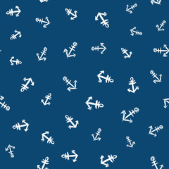 Repeated anchors drawn by hand. Marine seamless pattern. Grunge, sketch, doodle.