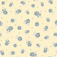 Feminine floral seamless pattern. Repeated cute roses with leaves. Drawn by hand. © Anne Punch